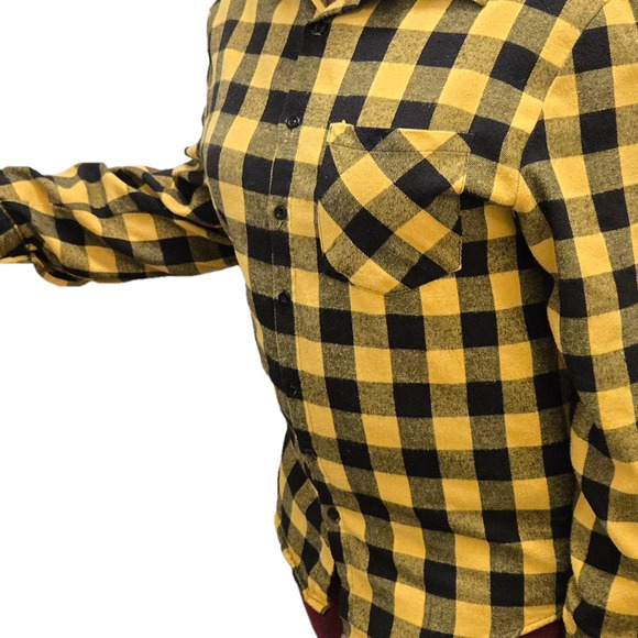 Oversized Flannel Yellow and Black Buffalo Plaid Shacket Style (shirt + jacket) - Picture 2 of 7